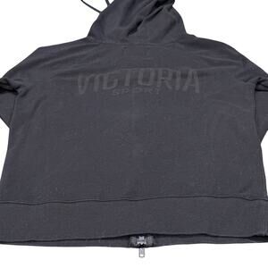 Victorias Secret Hoodie S Black Cotton Full Zip Athleisure Loungewear Comfy